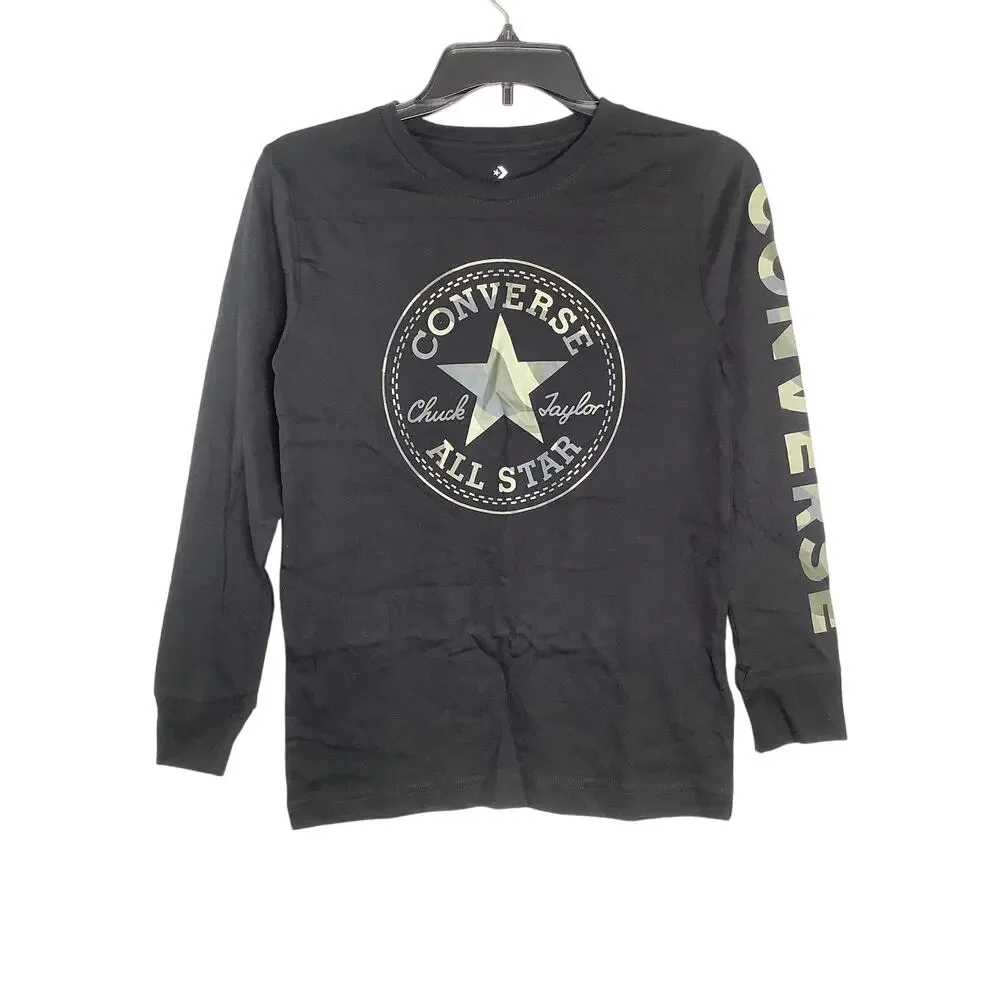 Converse Kids MD Black Chuck Taylor All Star Camo Patch Long Sleeve Tee A15-4